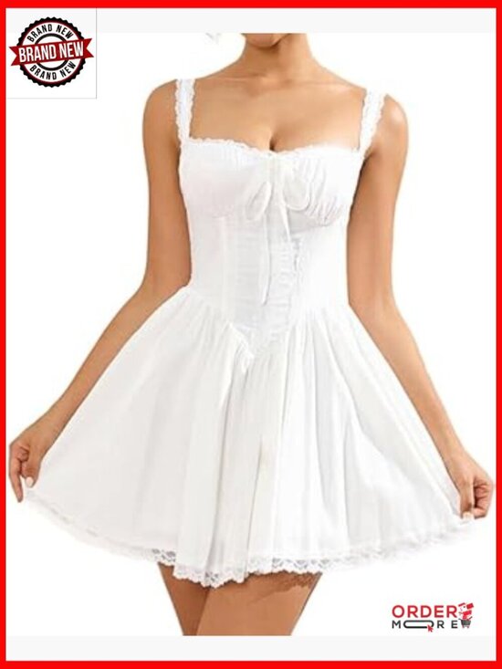 Dresses & Skirts - Floral Mini Dress Square Neck Tie Front Lace Ruched Backless Party